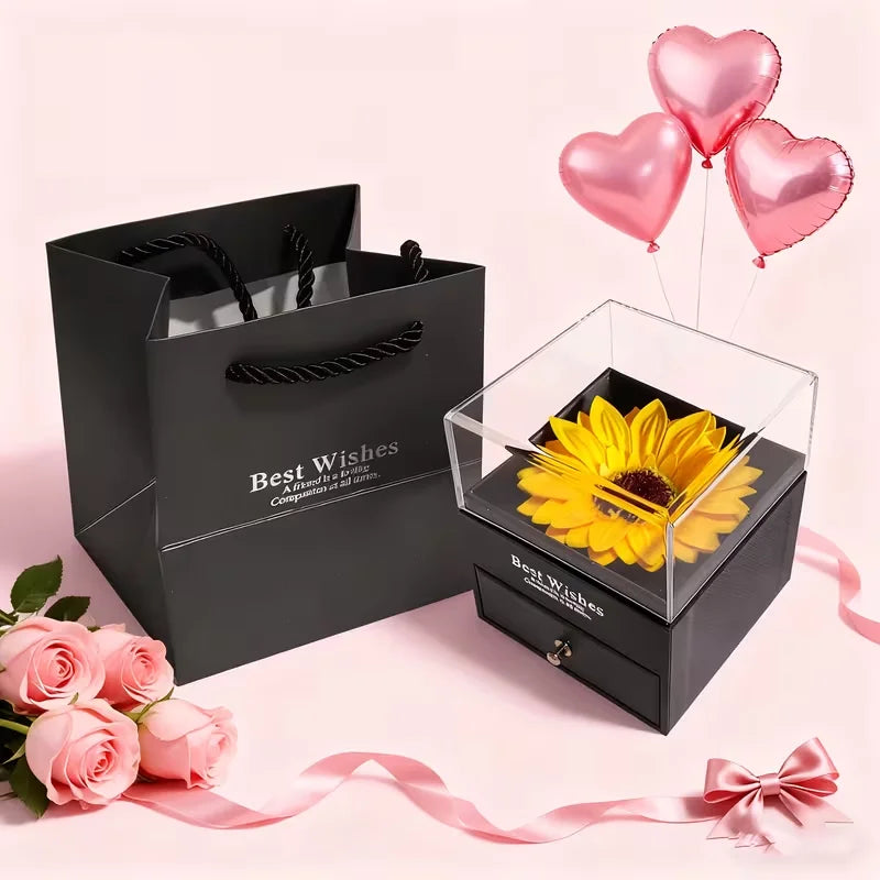 1pc Imitation Flower Gift Box, Sunflower Necklace Gift Box, Valentine's Day Gift, Anniversary, Mother, Girlfriend, Wife