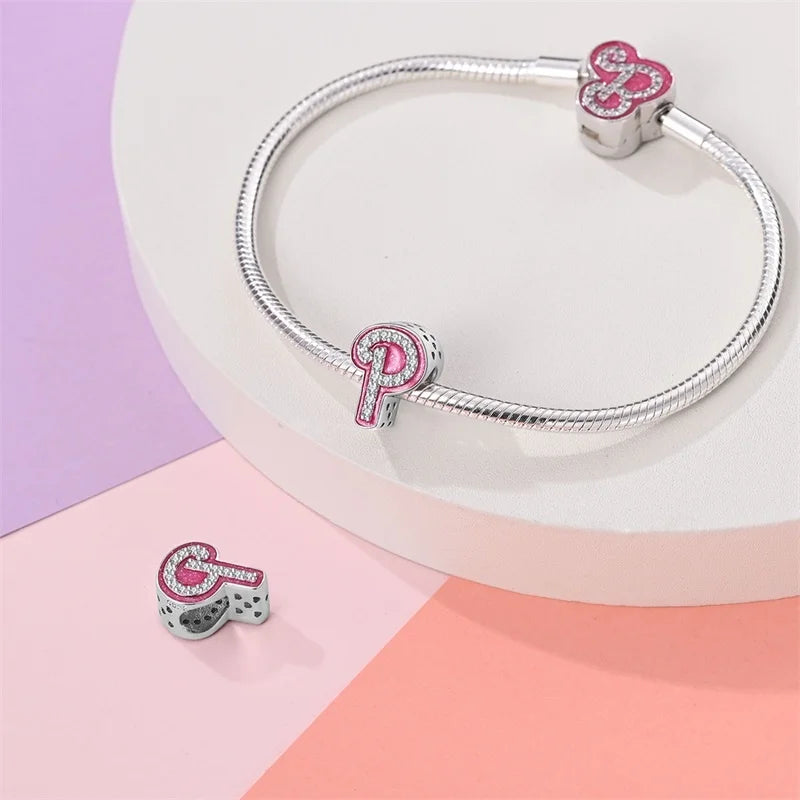Hot Sale 925 Sterling Silver Pink 26 Letters Valentine's Day Gift Beads Suitable For Pan 925 Original Bracelet Diy Birthday