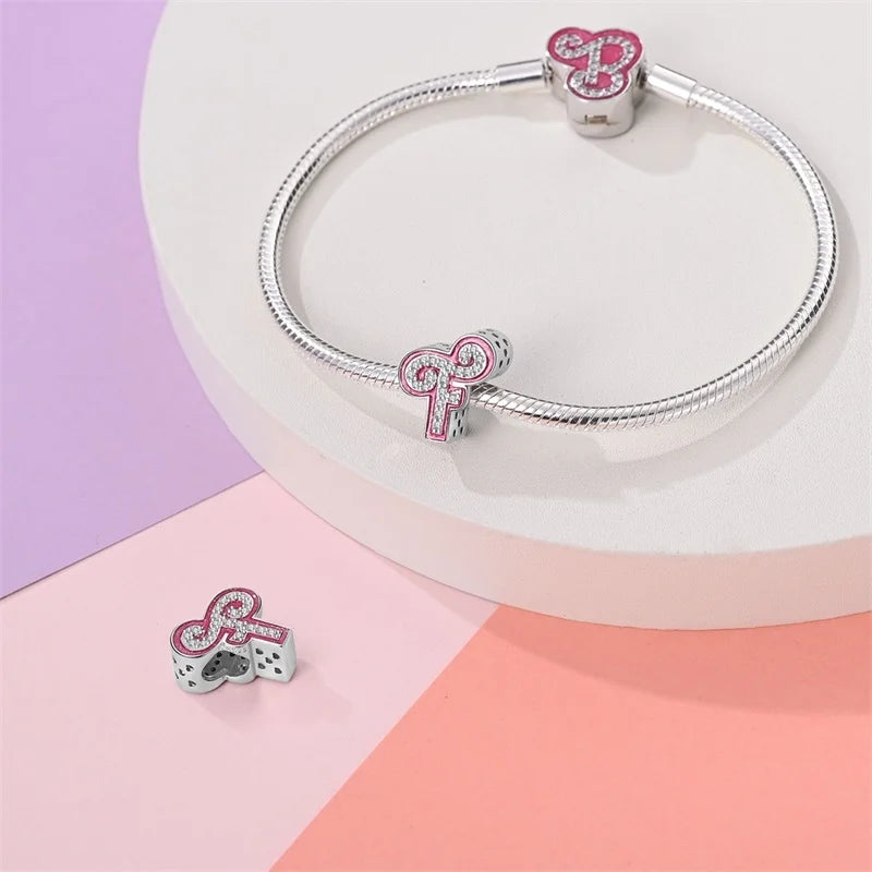 Hot Sale 925 Sterling Silver Pink 26 Letters Valentine's Day Gift Beads Suitable For Pan 925 Original Bracelet Diy Birthday