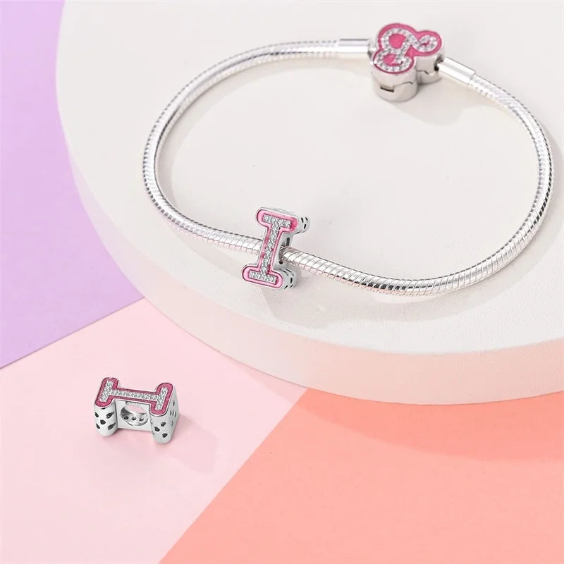 Hot Sale 925 Sterling Silver Pink 26 Letters Valentine's Day Gift Beads Suitable For Pan 925 Original Bracelet Diy Birthday