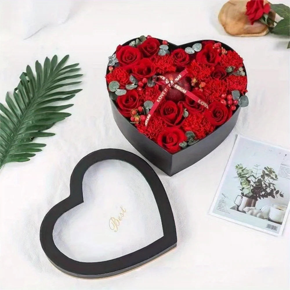 1PC Heart Shaped Flower Box Transparent Floral Gift Box With Lid Multifunctional Cookies Package Case Valentine'S Day Gift Box
