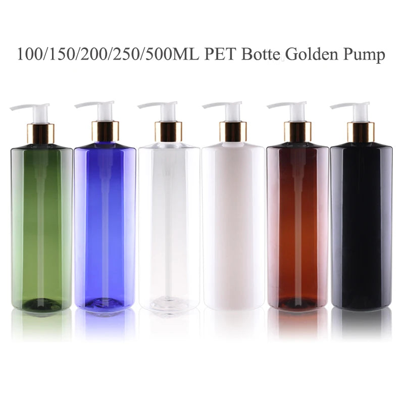 10pcs 120ML 200ML 250ML Empty Plastic Bottle With Pump Lid 500ML Cosmetic Refillable Bottle Shampoo Pump PET Bottle JX072-10