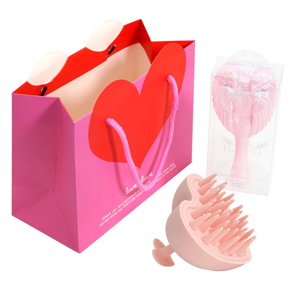 Mini Angel Detangling Hair Brush Silicone Shampoo Brush Head Scalp Massage Combs For Valentine's Day Anniversary Gifts For Woman