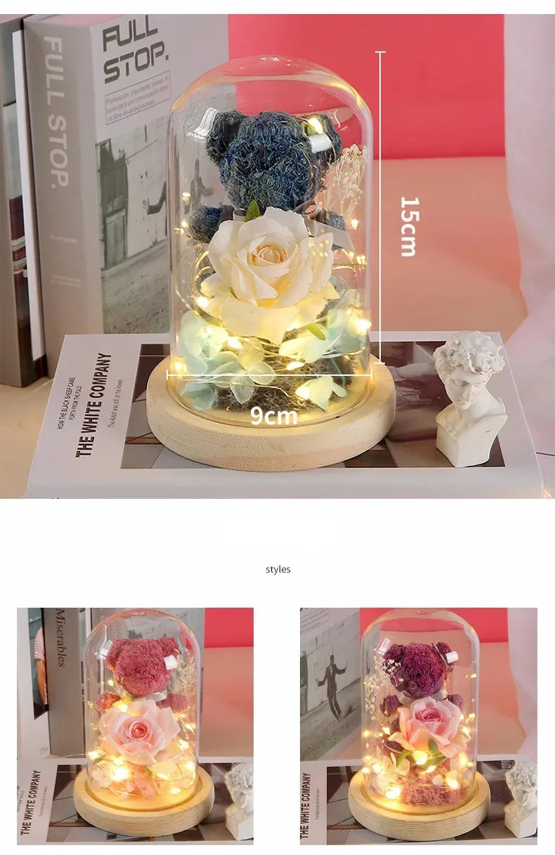 Valentine's Day Gift for Girlfriend Eternal Rose LED Light Flower Luminous Decoration Wedding Decor Creative Mother's Gifts