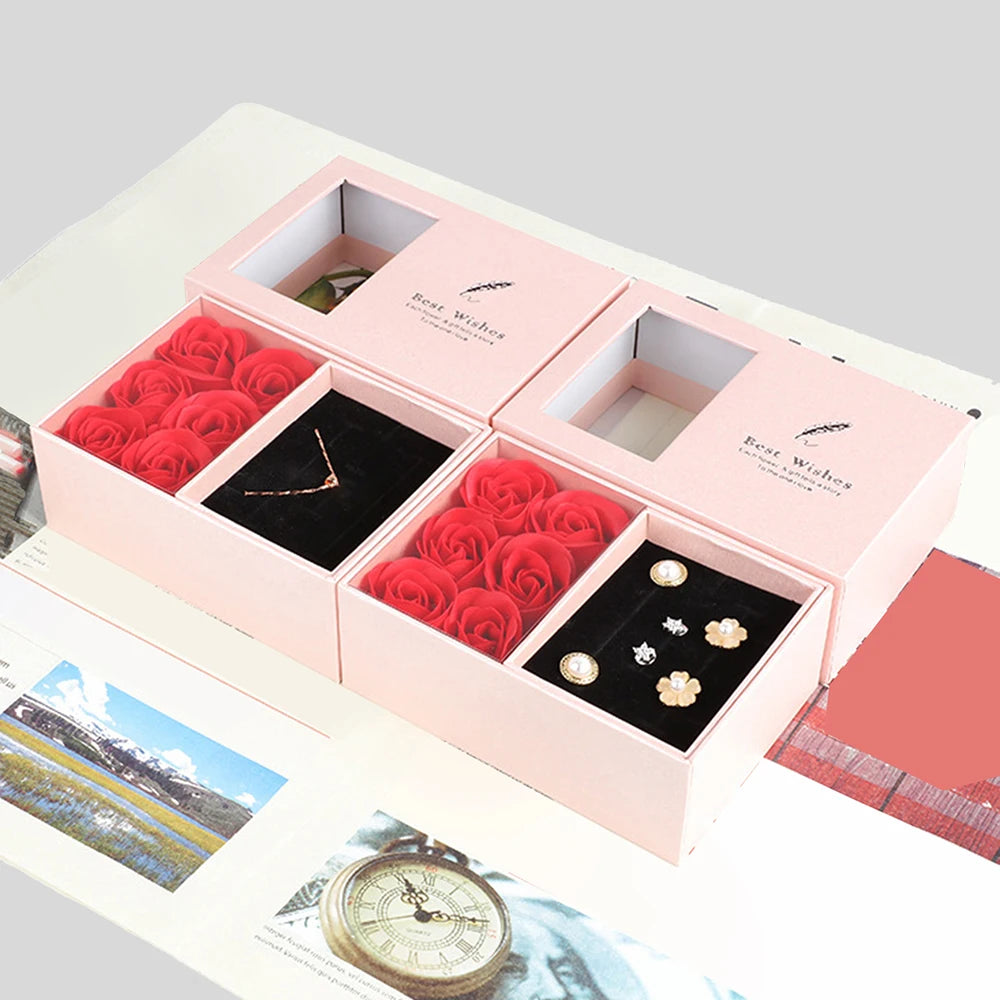 6-Rose Bouquet Jewelry Gift Box with Openable Compartment for Rings Necklaces Earrings - Valentine's Day 520 Romantic Present