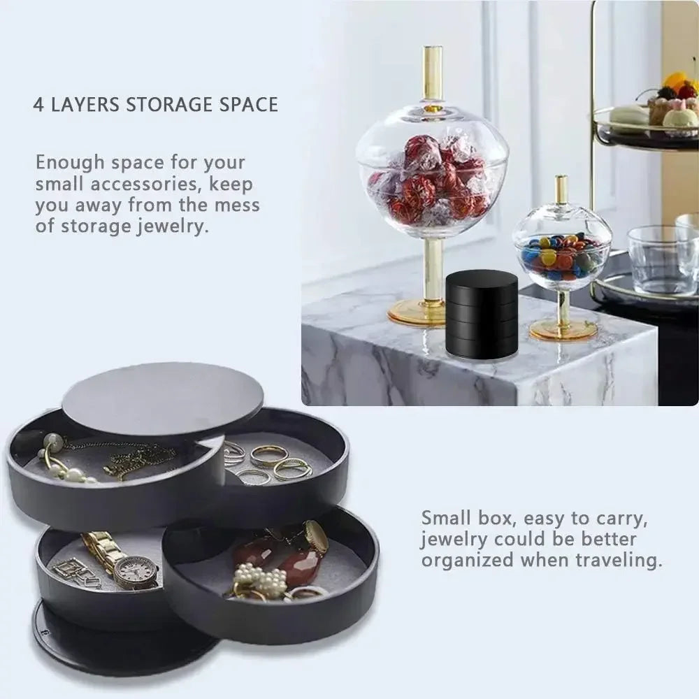 4 Layers Rotating Jewellery Storage Box Women Necklace Desk Organizer Earring Holder Travel with Lid for Ring Bracelet  Storage
