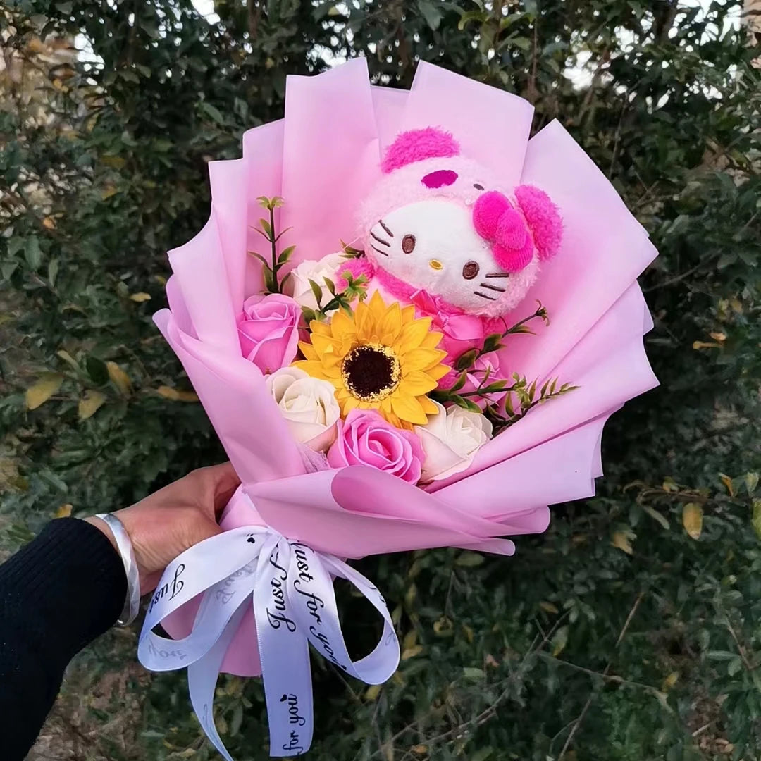 Hello Kitty Plush Doll Bouquet Sanrio Christmas Gifts Cartoon Kt Cat Stuffed Plushies Woman Valentine's Day Birthday Kids Gifts