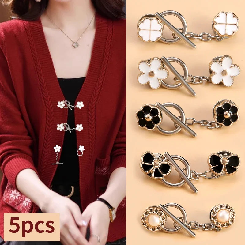 5sets Metal OT Button Up Clothes With No Sewing, Mother Button Up, Coat, Sweater, Cardigan, Women's Decorative Brooch Button