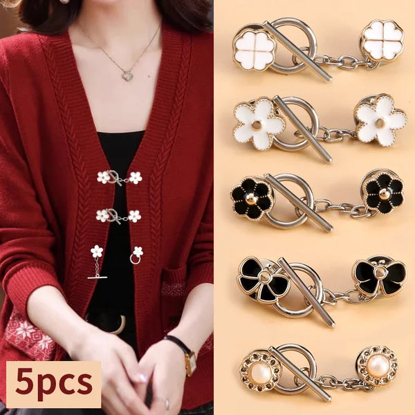 5sets Metal OT Button Up Clothes With No Sewing, Mother Button Up, Coat, Sweater, Cardigan, Women's Decorative Brooch Button