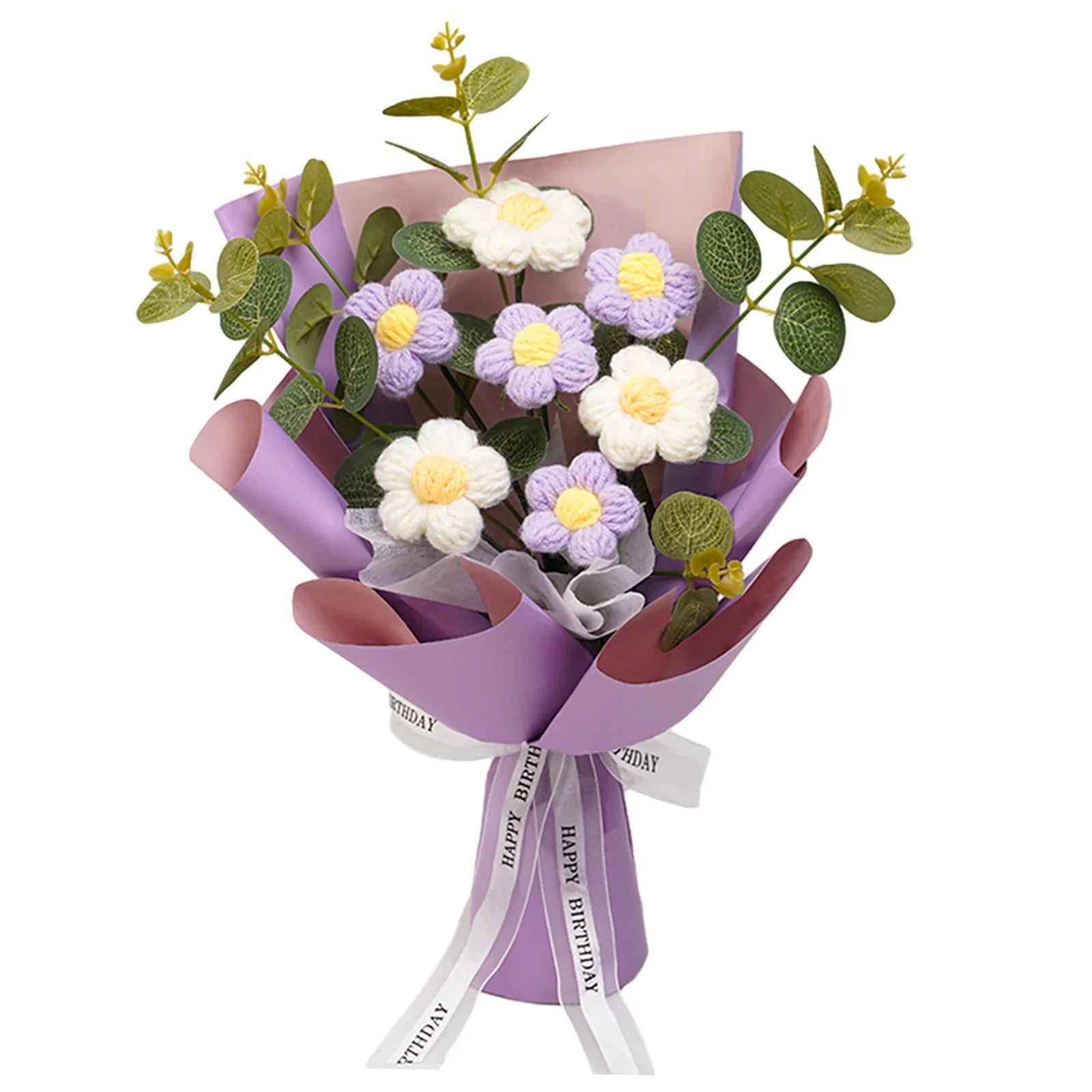 Knitted Flower Finished Home Decoration Crochet Flower Bouquet for Teacher’ Day Birthday Anniversary Thanksgiving Day Women