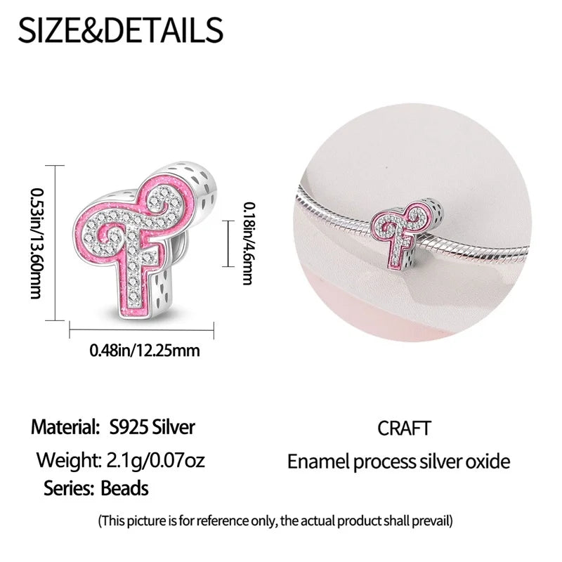 Hot Sale 925 Sterling Silver Pink 26 Letters Valentine's Day Gift Beads Suitable For Pan 925 Original Bracelet Diy Birthday