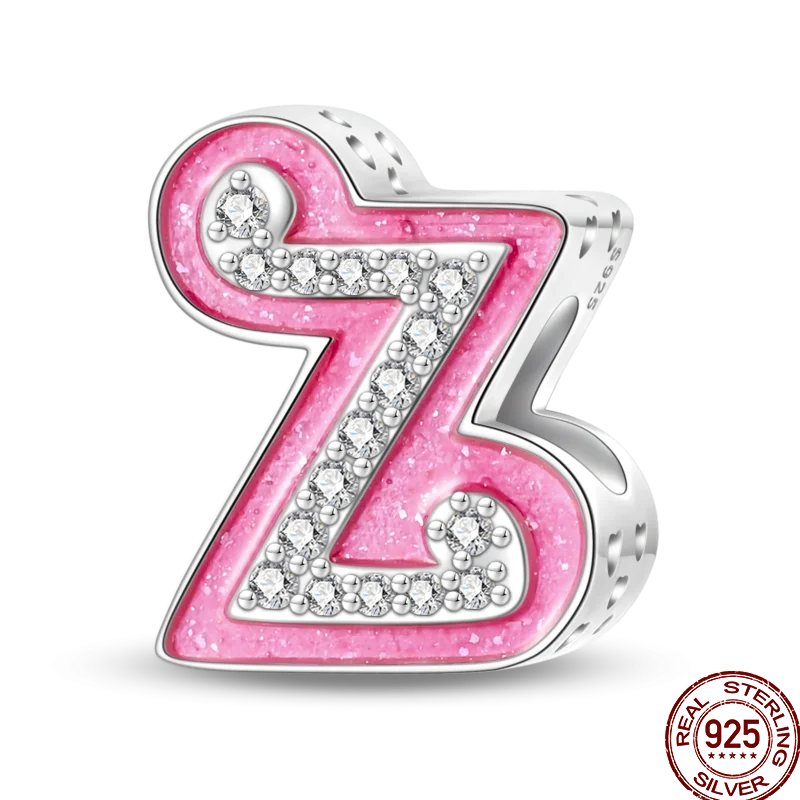 Hot Sale 925 Sterling Silver Pink 26 Letters Valentine's Day Gift Beads Suitable For Pan 925 Original Bracelet Diy Birthday
