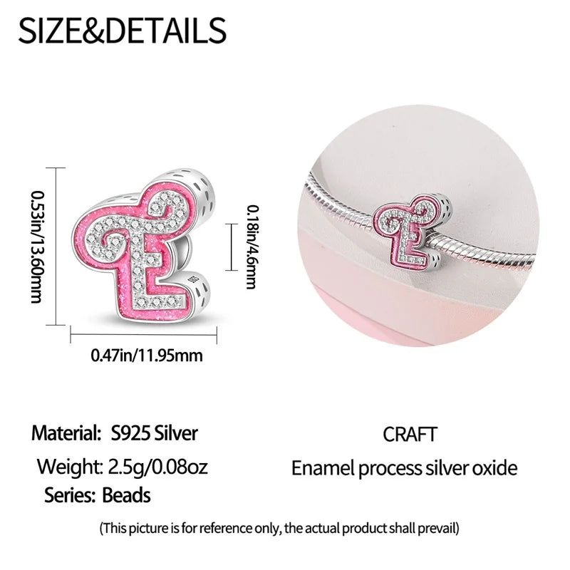 Hot Sale 925 Sterling Silver Pink 26 Letters Valentine's Day Gift Beads Suitable For Pan 925 Original Bracelet Diy Birthday