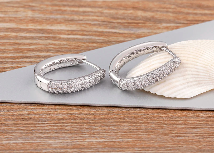 Nidin Creative U Shape Design 3 Colors Fashion Cubic Zirconia Hoop Earrings Crystal Ear Buckle Jewelry for Valentine's Day Gift