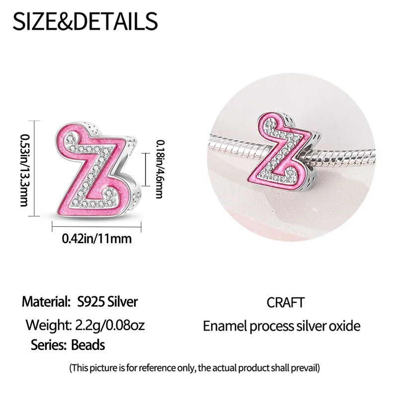 Hot Sale 925 Sterling Silver Pink 26 Letters Valentine's Day Gift Beads Suitable For Pan 925 Original Bracelet Diy Birthday
