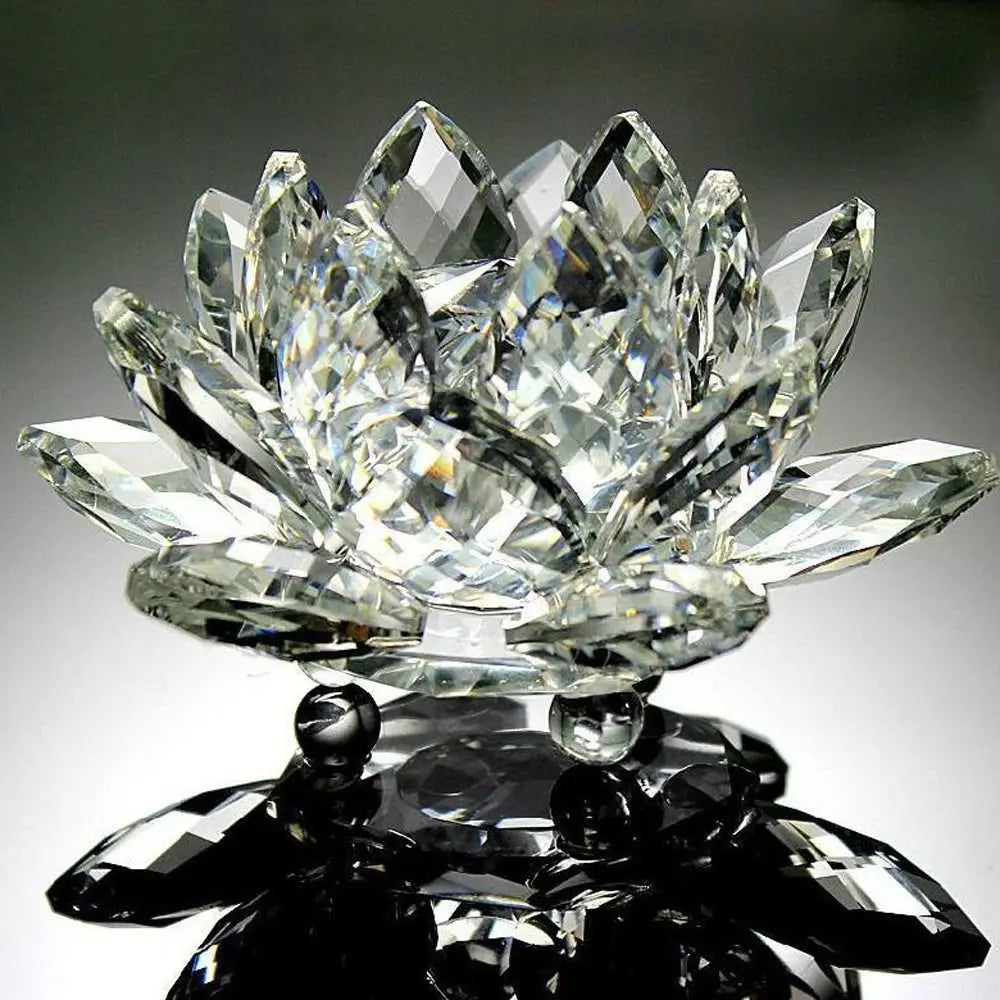 Feng shui Quartz Crystal Lotus Flower Crafts Glass Paperweight Ornaments Figurines Home Wedding Party Decor Gifts Souvenir