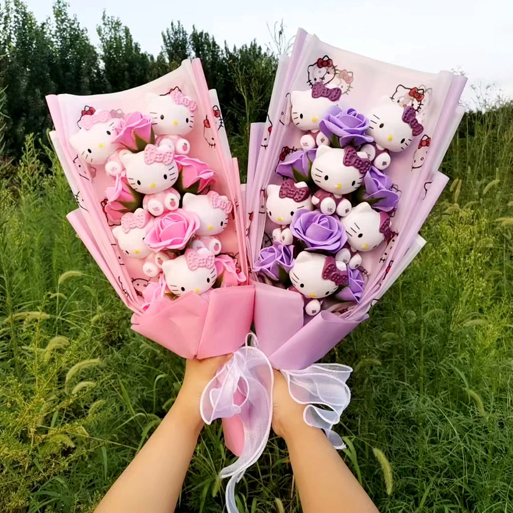 Hello Kitty Plush Doll Bouquet Sanrio Christmas Gifts Cartoon Kt Cat Stuffed Plushies Woman Valentine's Day Birthday Kids Gifts