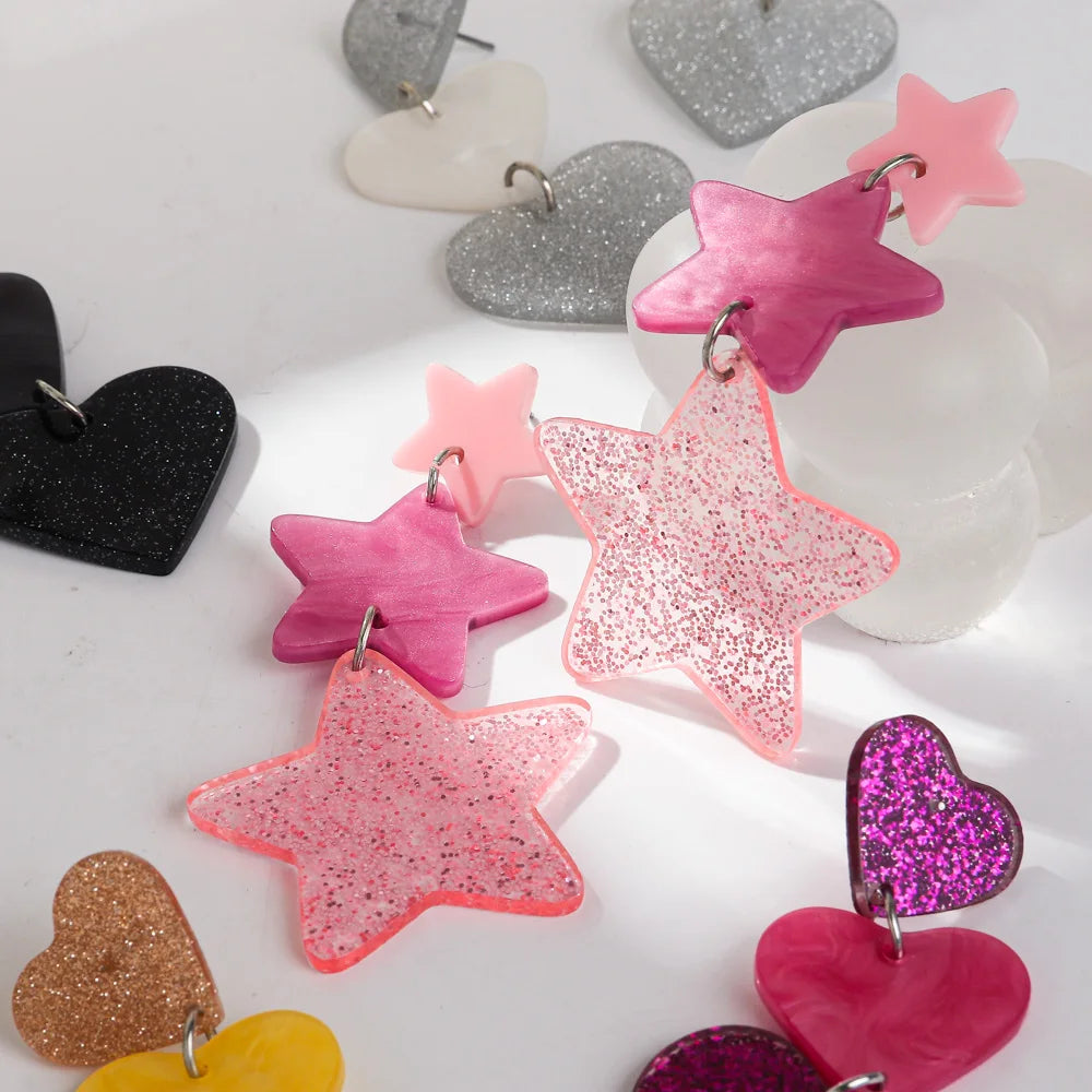 New Glitter Love Heart Acrylic Splicing Earrings Women Sweet Statement Peach Drop Earring Romantic Jewelry Valentine's Day Gifts