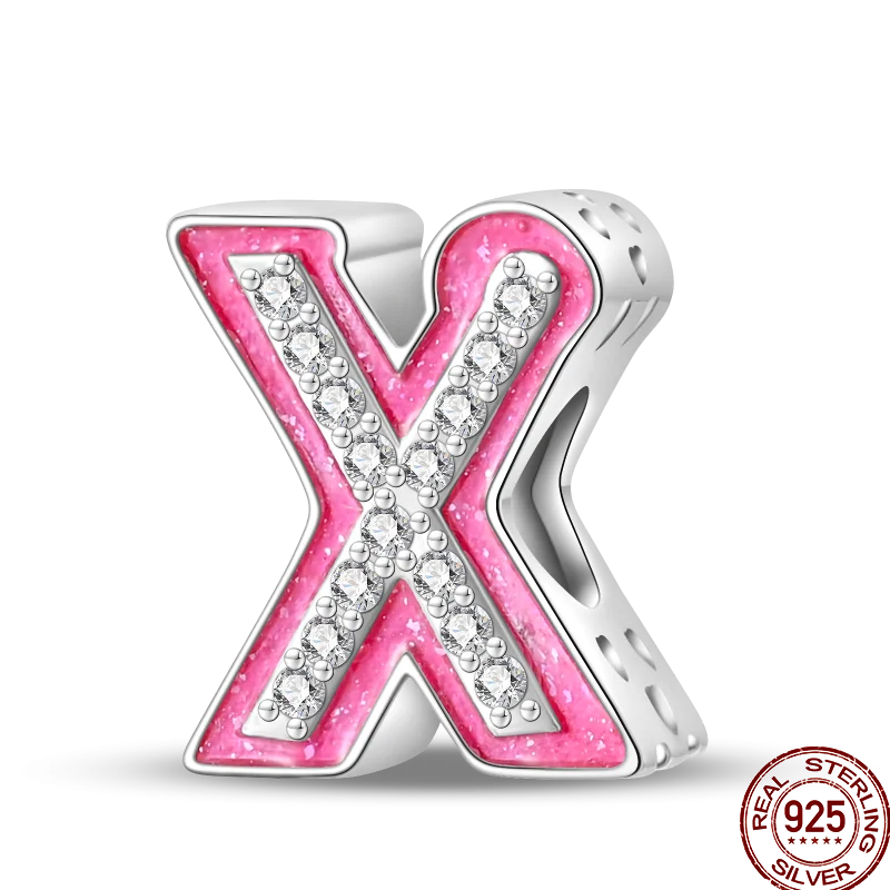 Hot Sale 925 Sterling Silver Pink 26 Letters Valentine's Day Gift Beads Suitable For Pan 925 Original Bracelet Diy Birthday