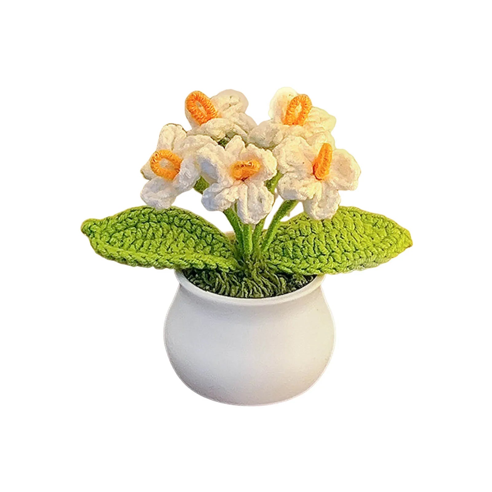 Handmade Crochet Sunflower Bouquet Car Interior Decor Knitting Potted Flower Creative Craft Birthday Gift for Women Kids