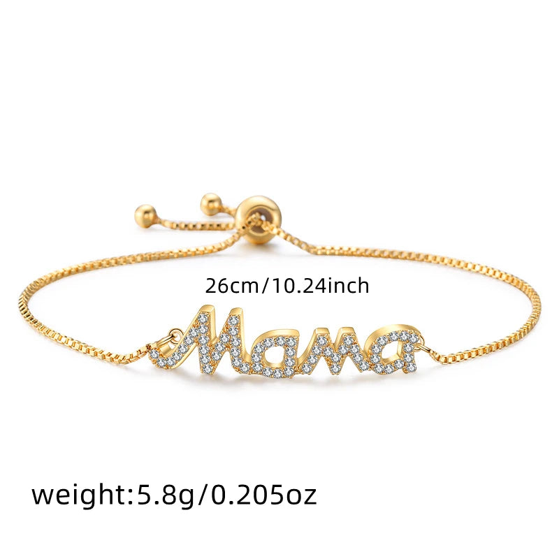 Exquisite Mama Letter Bracelet For Women Sparkling Crystal Zircon Adjustable Chain Bangle Mother's Day Mom Birthday Jewelry Gift