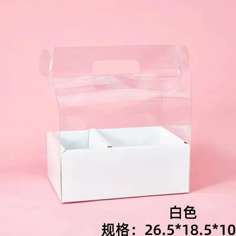Valentine's Day Flower Cake Gift Box Pink PVC Transparent Hand-held Integrated Cake Box Baking Packaging Gift Fruit Flower Boxes