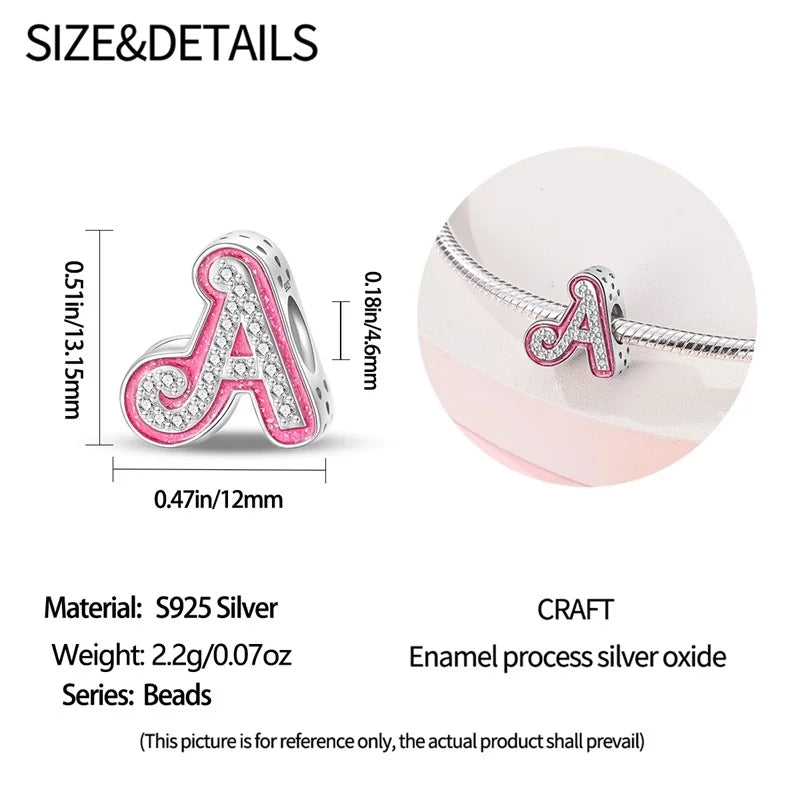 Hot Sale 925 Sterling Silver Pink 26 Letters Valentine's Day Gift Beads Suitable For Pan 925 Original Bracelet Diy Birthday