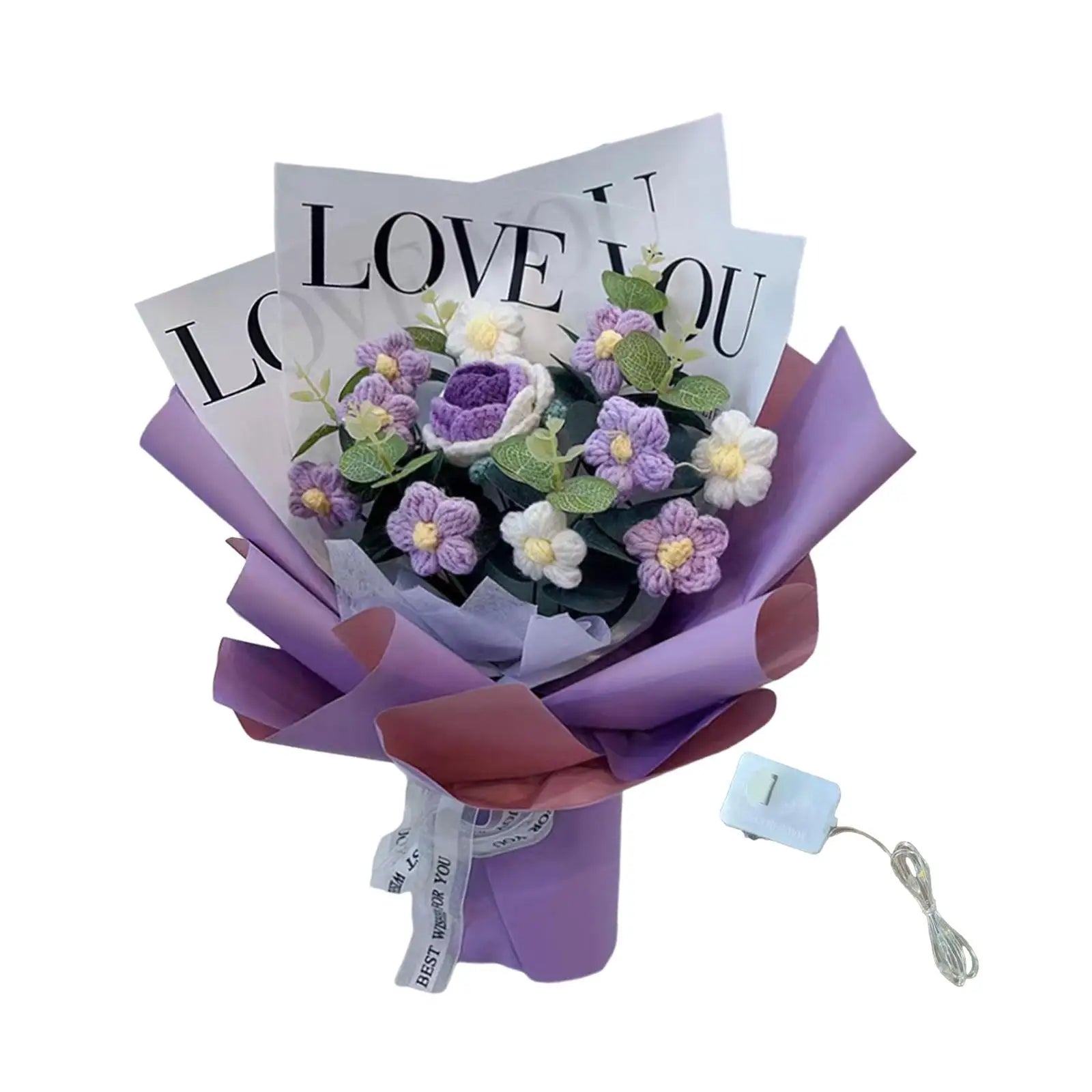 Knitted Flower Finished Home Decoration Crochet Flower Bouquet for Teacher’ Day Birthday Anniversary Thanksgiving Day Women