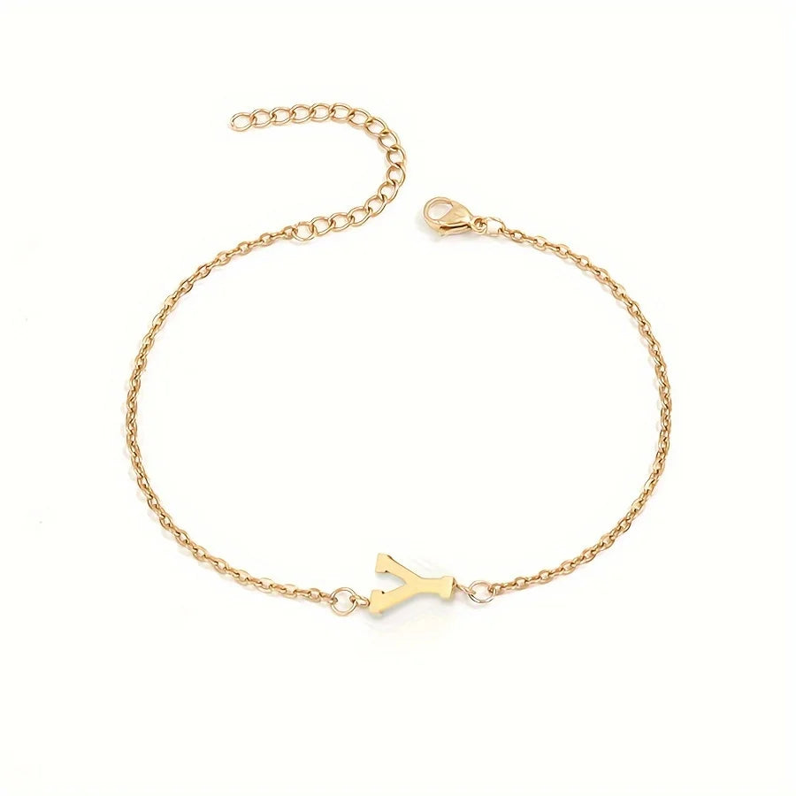 1pc Letter Shape Beads Thin Chain Bracelet, Simple Minimalist Hand Chain Unisex Jewelry Decoration