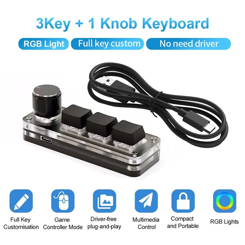 USB Mechanical Keyboard Gamer 3Keys Macro Custom Keyboard RGB Gaming Custom Programming Knob Mini Keyboard Keypads For Photoshop