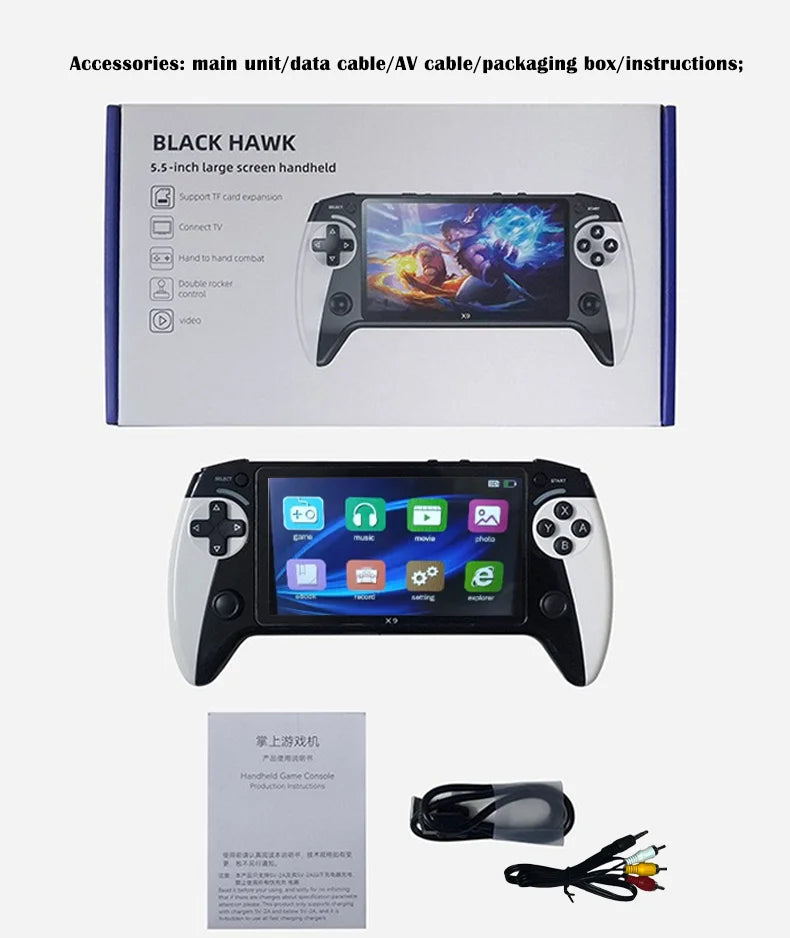 X9 portable game console, 5.5-inch HD screen, multiple languages, retro GBA Arcade video, 8 simulators with 360° non-slip joysti