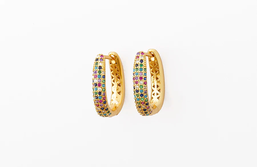 Nidin Creative U Shape Design 3 Colors Fashion Cubic Zirconia Hoop Earrings Crystal Ear Buckle Jewelry for Valentine's Day Gift