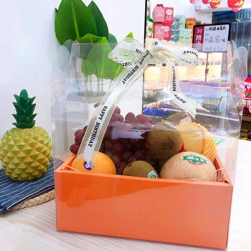 Valentine's Day Flower Cake Gift Box Pink PVC Transparent Hand-held Integrated Cake Box Baking Packaging Gift Fruit Flower Boxes