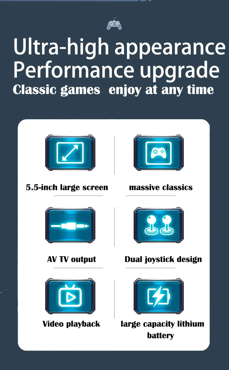 X9 portable game console, 5.5-inch HD screen, multiple languages, retro GBA Arcade video, 8 simulators with 360° non-slip joysti