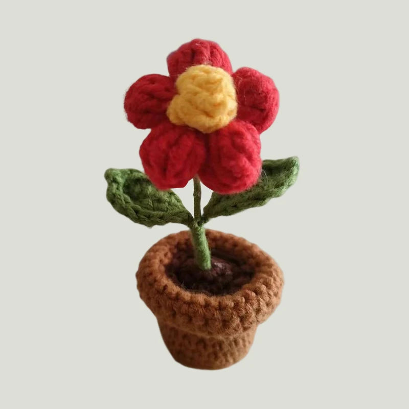 1/2/4Pcs DIY Handwoven Mini Potted Flower Rose Office Desktop Ornamental Potted Plants Woolen Thread Finished Product Home Decor