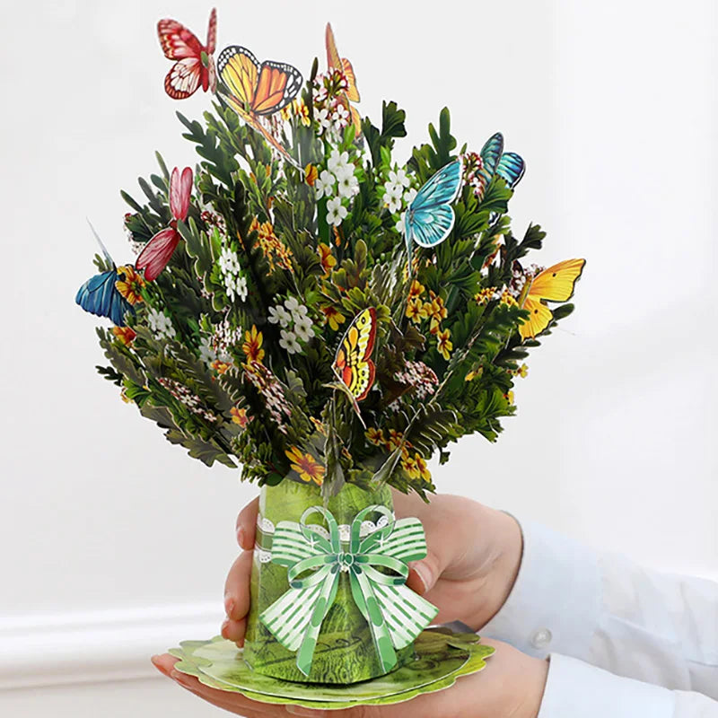 Premium 3D Pop Up Flower Bouquet Card Mothers Day Gift Valentines Day Anniversary Birthday Greeting Cards Thank You Wishes Gifts