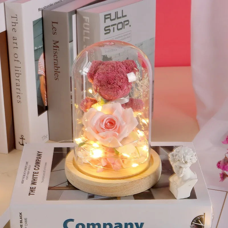 Valentine's Day Gift for Girlfriend Eternal Rose LED Light Flower Luminous Decoration Wedding Decor Creative Mother's Gifts