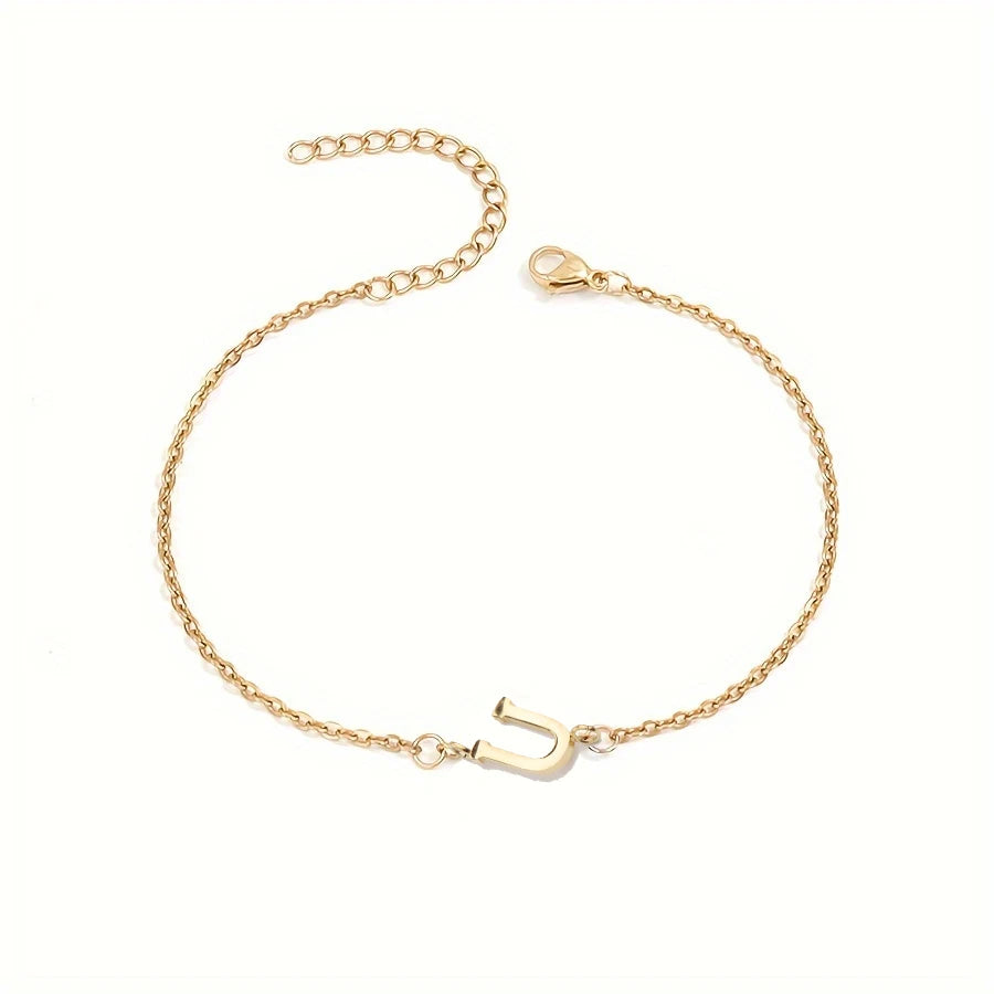 1pc Letter Shape Beads Thin Chain Bracelet, Simple Minimalist Hand Chain Unisex Jewelry Decoration