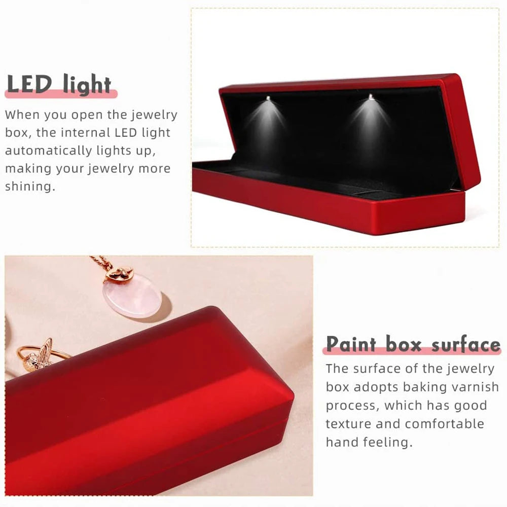 LED Light Long Jewelry Box Necklace Bracelet Storage Box Jewelry Display Case Valentine's Day Wedding Gifts Packaging Box