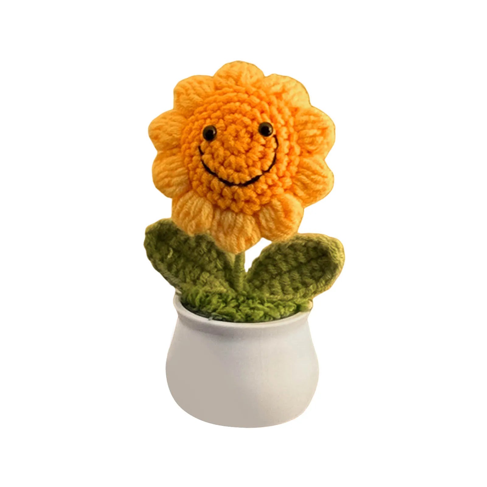 Handmade Crochet Sunflower Bouquet Car Interior Decor Knitting Potted Flower Creative Craft Birthday Gift for Women Kids