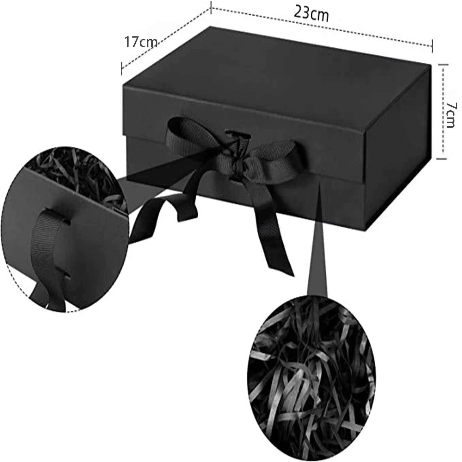 3pcs Black Magnetic Gift Box with Lid Ribbons Paper Bags Shredded Paper Filler for Valentine's Day Presents Packaging Box