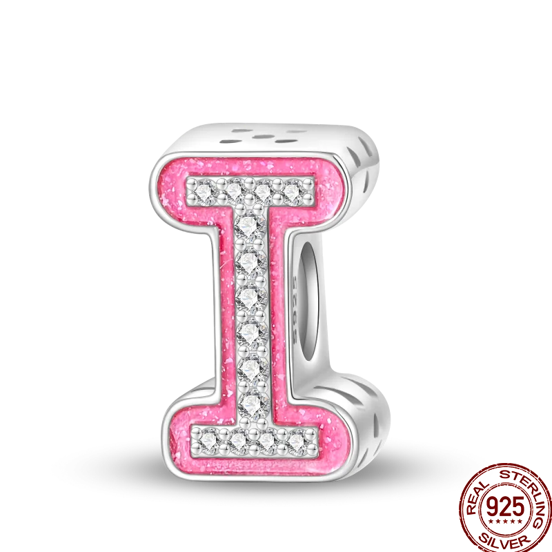Hot Sale 925 Sterling Silver Pink 26 Letters Valentine's Day Gift Beads Suitable For Pan 925 Original Bracelet Diy Birthday
