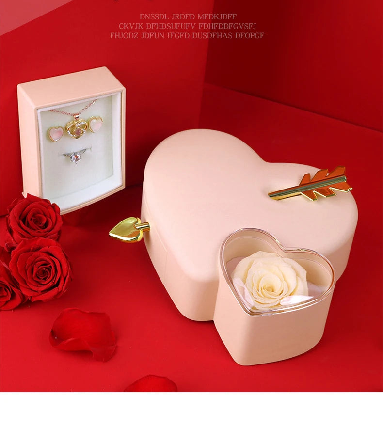 Unique Arrow-Thru-Heart Rose Ring Necklace Box Valentine's Day Creative Love Jewelry Gift Box Packaging