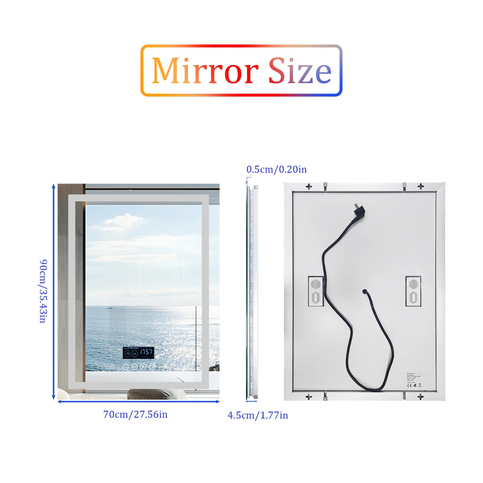 LUVODI Large Rectangular RGB Backlight Bathroom Mirror with Stereophonic Bluetooth Speaker Wall Mounted Vanity Dressing Mirror