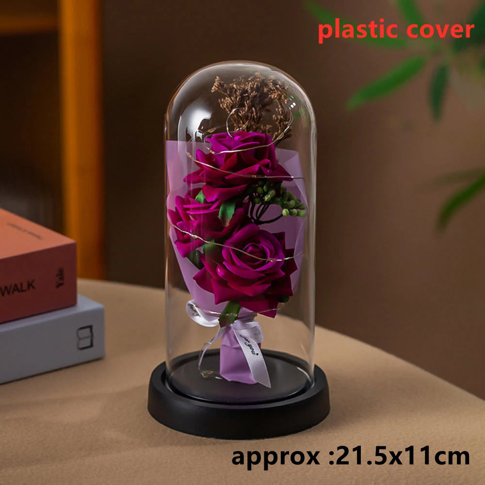 LED Galaxy Three Rose Artificial Flowers, Wedding Decoration, Creative Valentine'S Day and Mother'S Day Gift without Battery 1Pc