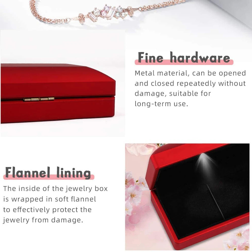 LED Light Long Jewelry Box Necklace Bracelet Storage Box Jewelry Display Case Valentine's Day Wedding Gifts Packaging Box