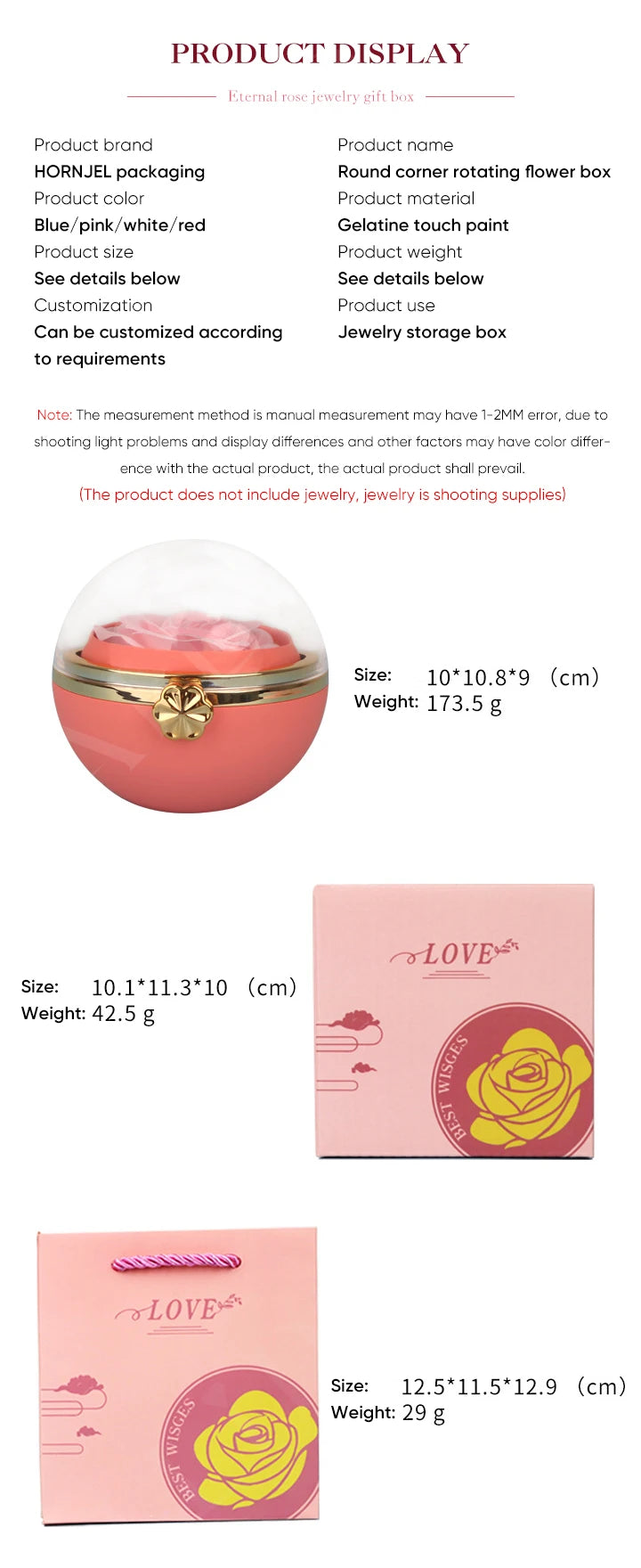 Eternal Rose Round Jewelry Box Personalized Custom Engraved Name Necklace Heart Pendant Women Valentine's Day Christmas Gift