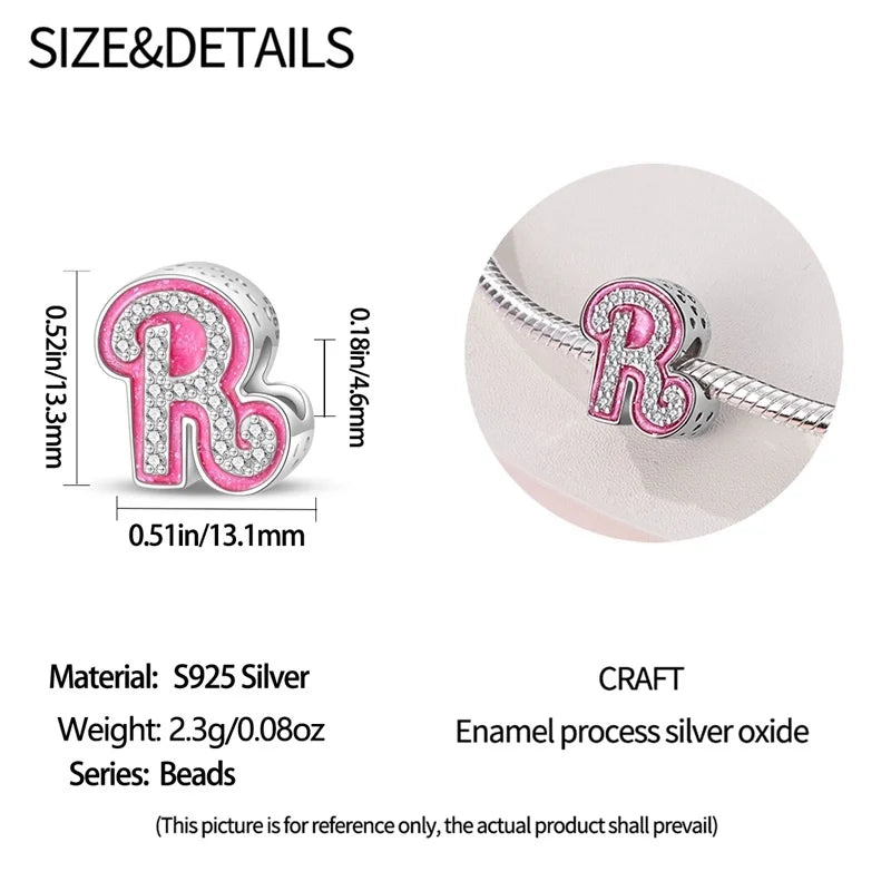 Hot Sale 925 Sterling Silver Pink 26 Letters Valentine's Day Gift Beads Suitable For Pan 925 Original Bracelet Diy Birthday