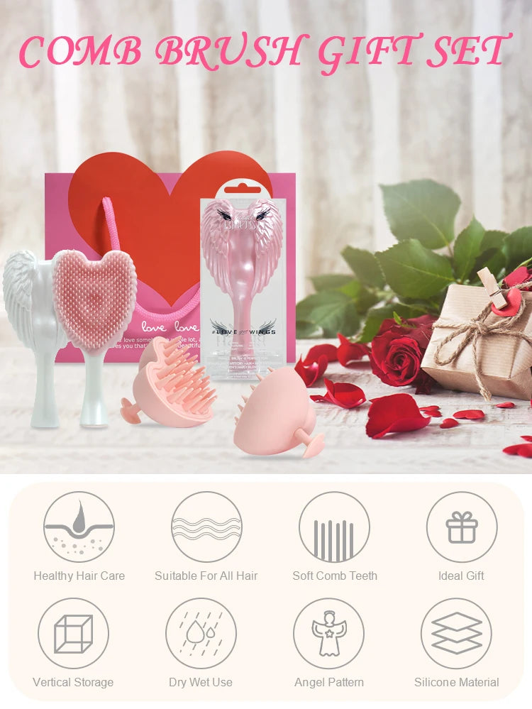 Mini Angel Detangling Hair Brush Silicone Shampoo Brush Head Scalp Massage Combs For Valentine's Day Anniversary Gifts For Woman