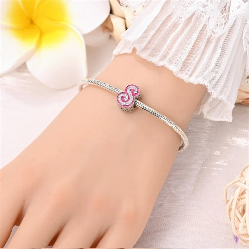 Hot Sale 925 Sterling Silver Pink 26 Letters Valentine's Day Gift Beads Suitable For Pan 925 Original Bracelet Diy Birthday
